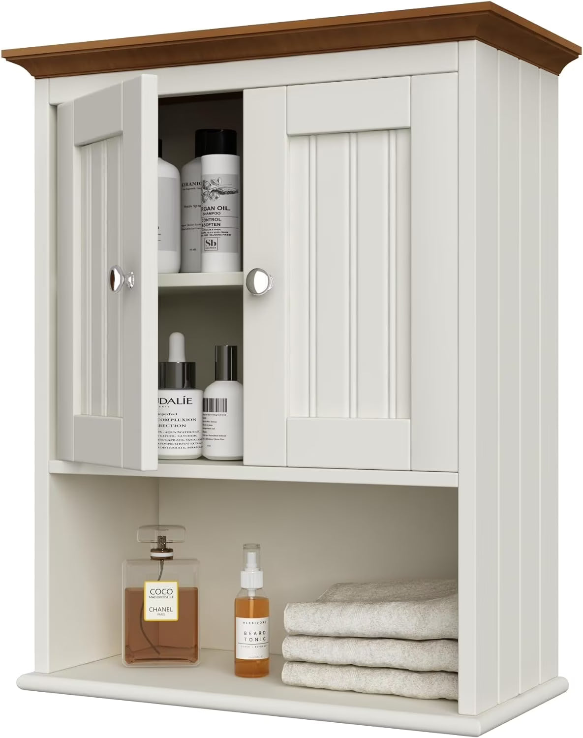 Wood Wall Cabinet, Bathroom Medicine Cabinet Storage with Doors and Adjustable Shelf, Rustic Cabinet Wall Mounted for Bathroom, Livingroom, Kitchen, Cupboard, White