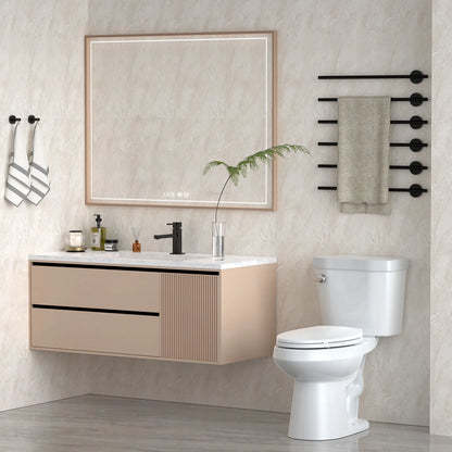Two Piece Toilet, Elongated ADA 17" Height, Side Press Flush Split Toilet with Under-Locking Lid, Toilets for Bathrooms Comfort, Powerful Flushing American Standard Toilet, White