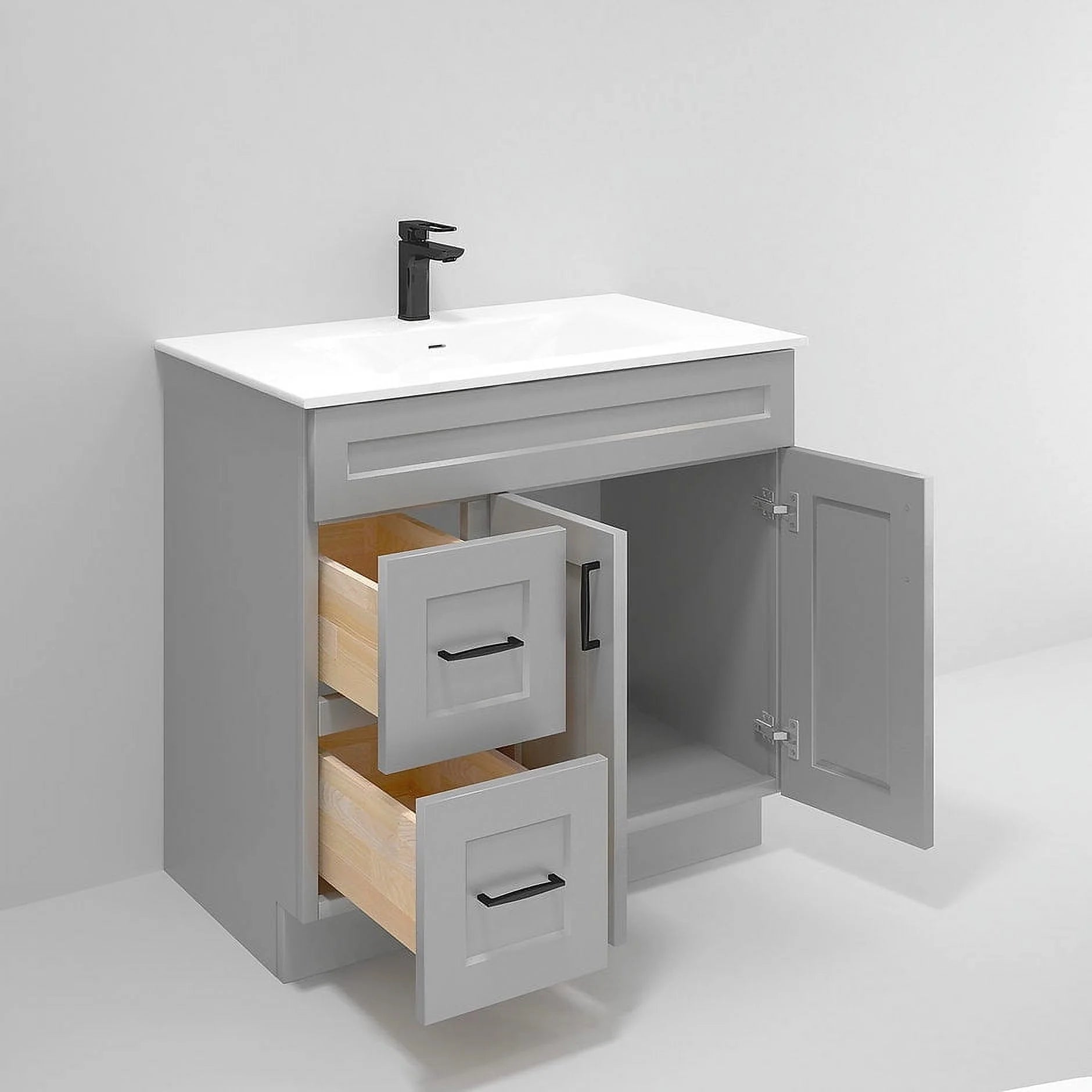 Light Grey Shaker Bathroom Vanity Sink Base with Drawers 36" Ready-to-Assemble Cabinet