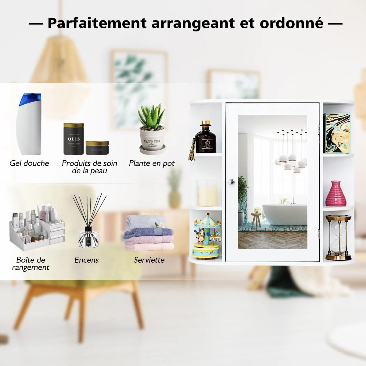 Giantex Bathroom Mirror Cabinet, Modern Wall Cabinet with Mirror, Medicine Cabinet with Mirror, Ideal for Bathroom, Dressing Room or Living Room, 26 x 6.5 x 25 inches (White)