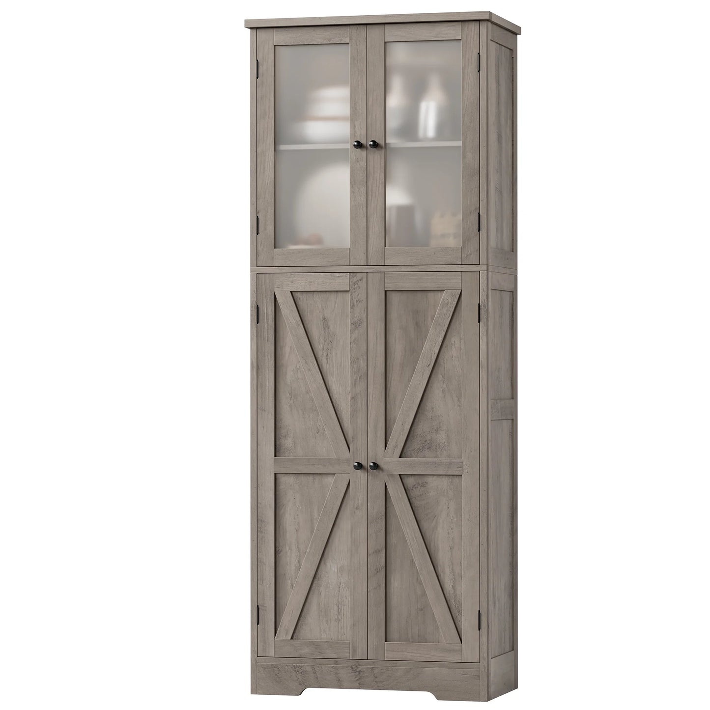 Homfa 67" Tall White Bathroom Storage Cabinet with Glass Doors, Farmhouse Freestanding Cupboard Storage Cabinet for Small Space
