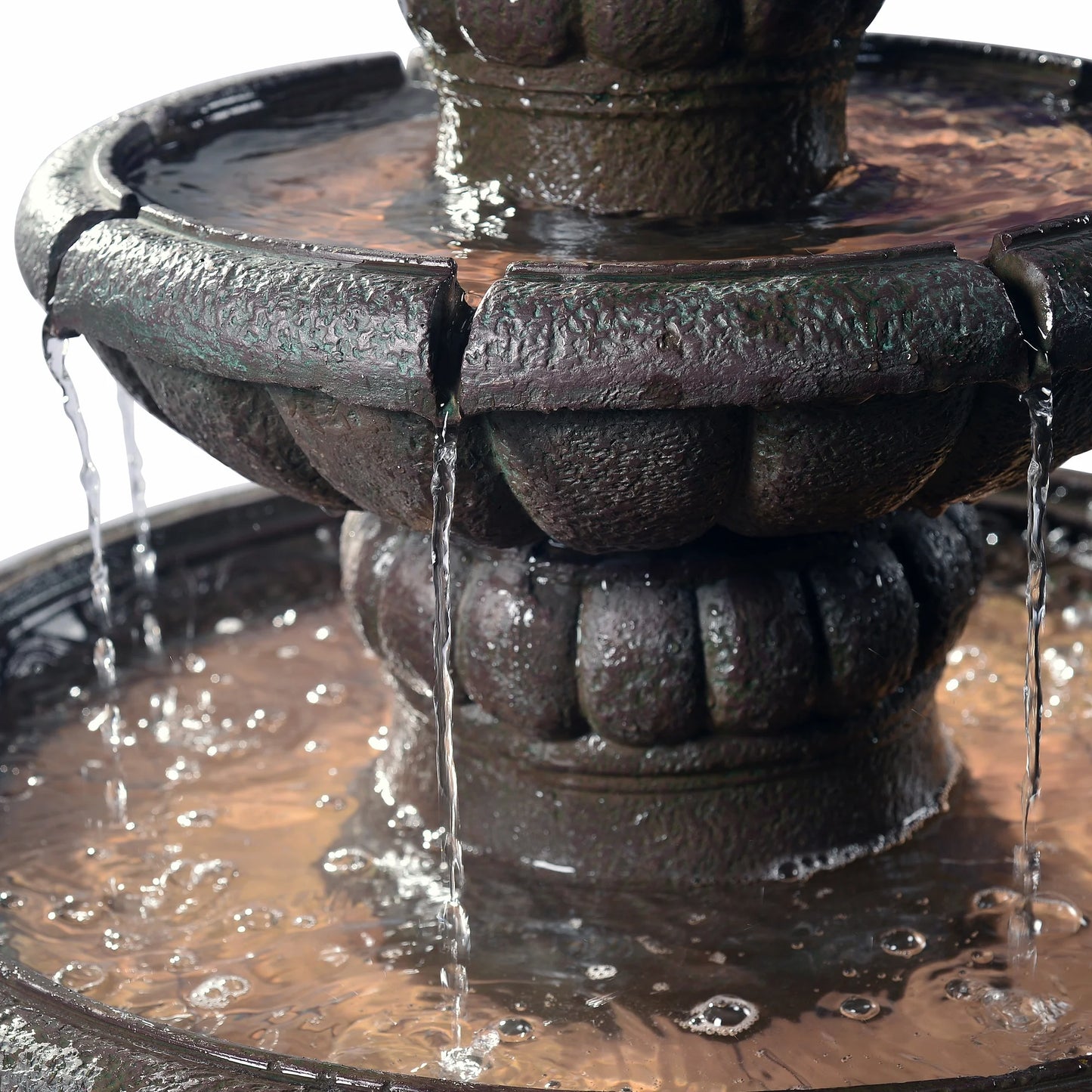 Teamson Home 2-Tier Birdbath Water Fountain Outdoor Garden–Shallow Basin with Built-In Electric Pump & Simple Setup, Carbon Gray