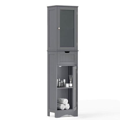 Costway Tall Bathroom Cabinet with Adjustable Shelves Deep Drawer for Living Room Black