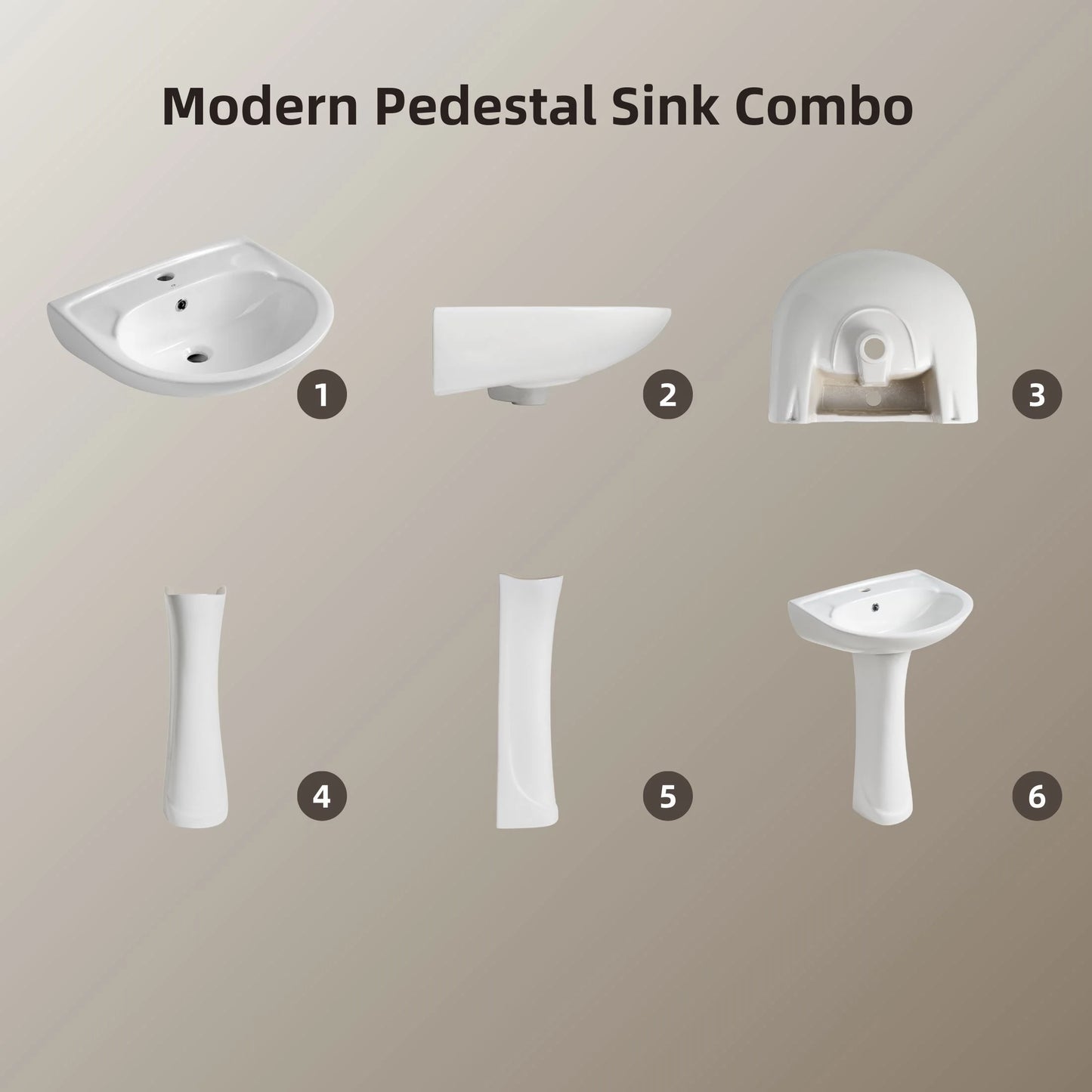 Los Flexi 20" x 17" Glossy White Pedestal Sink for Small Bathrooms with Overflow and Single Faucet Hole