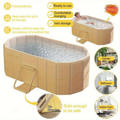 Foldable Portable Hot Tub - Large Collapsible Spa with Non-Slip Mat, 5 Bath Bags & Drain Pipe - Perfect for Adults & Families