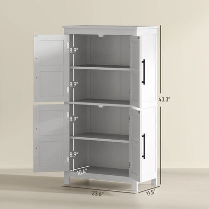 HOMCOM Bathroom Floor Cabinet, Farmhouse Bathroom Cabinet with Barn Doors, Bathroom Storage Cabinet with Adjustable Shelf, White