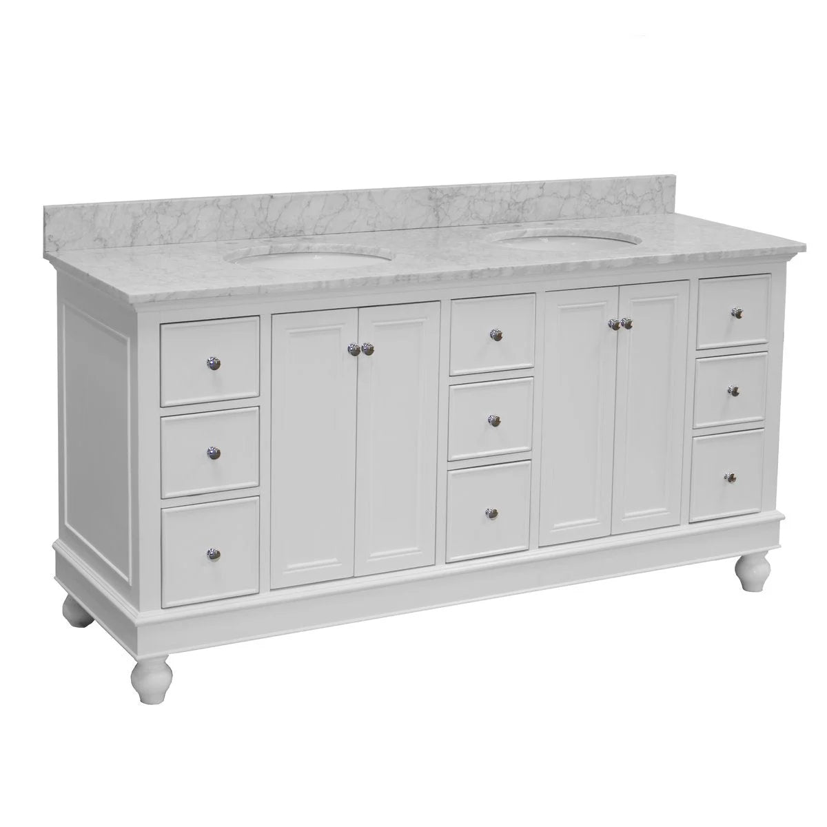 Bella 72" Double Bathroom Vanity with White Cabinet and Carrara Marble Top