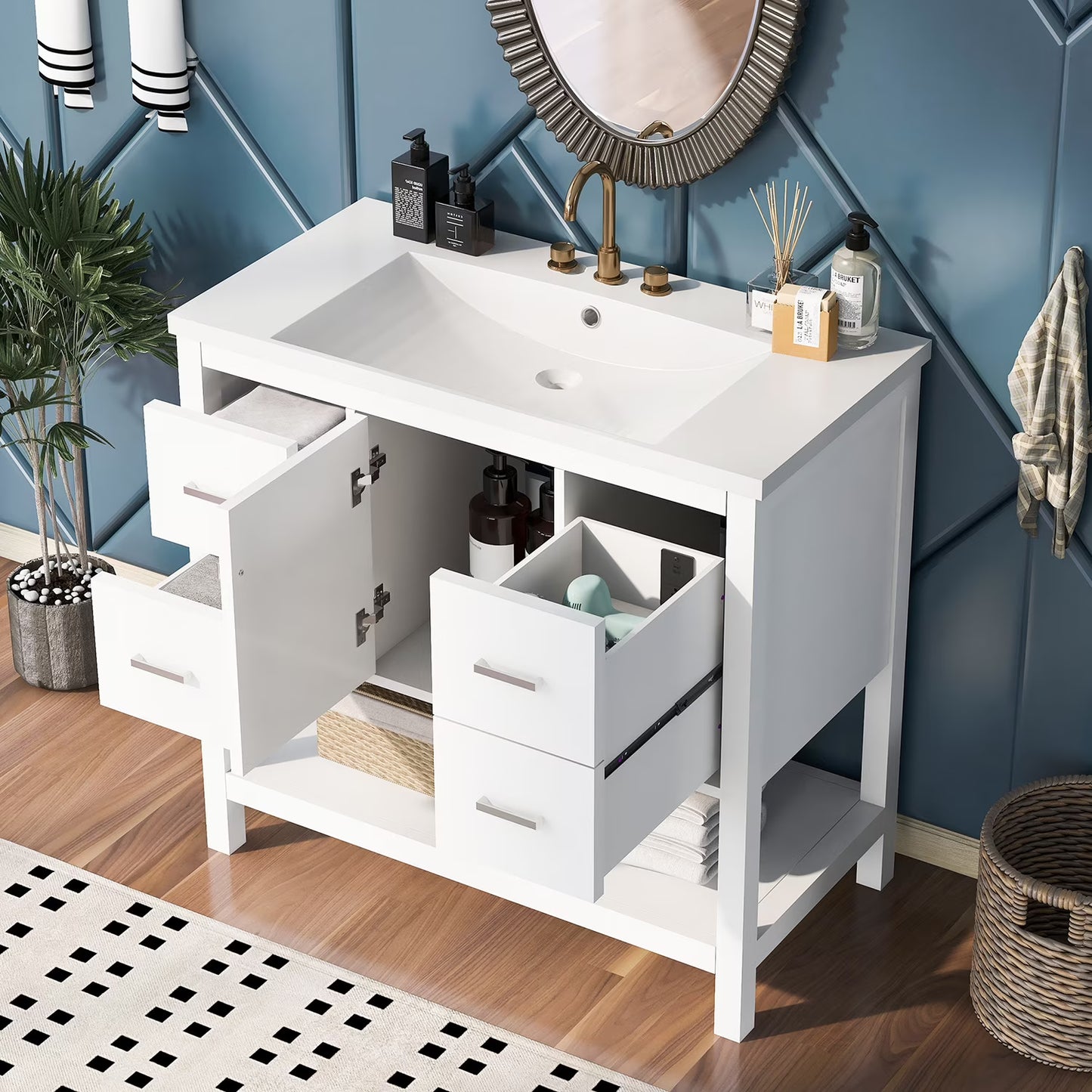 Harper & Bright Designs Bathroom Vanity Cabinet with Sink Combo Set 36", Contemporary Bathroom Shaker Cabinets and Vanities with Soft Closing Door and Drawer, White
