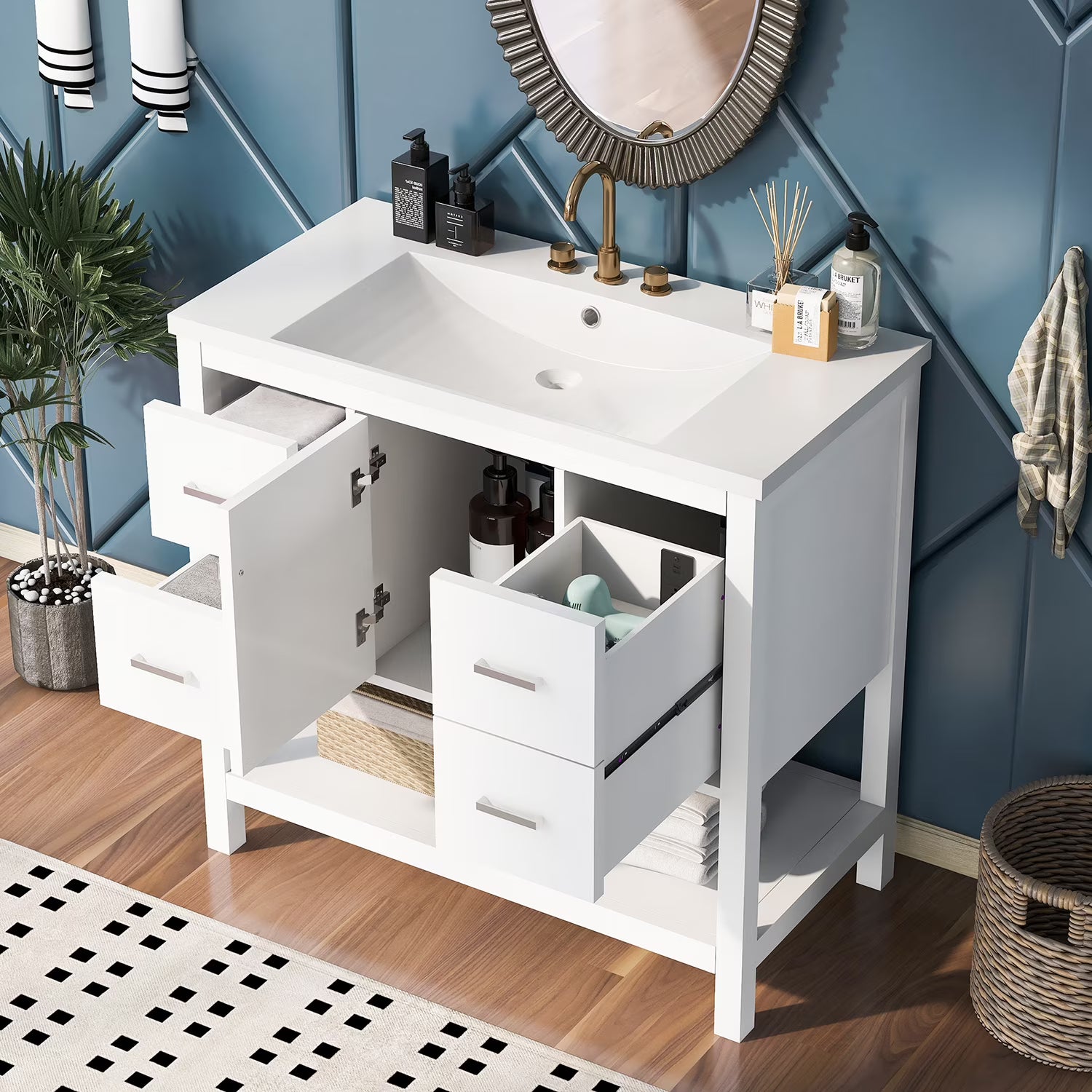 Harper & Bright Designs Bathroom Vanity Cabinet with Sink Combo Set 36", Contemporary Bathroom Shaker Cabinets and Vanities with Soft Closing Door and Drawer, White