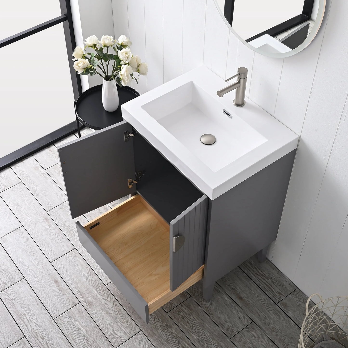 Blossom Kitchen and Bath Freestanding Bathroom Vanity with Sink, Wood Bathroom Vanity Cabinet with Acrylic Sink 24" - Pashm Grey