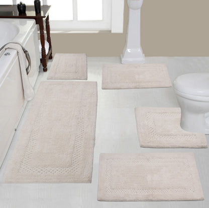 Home Weavers Inc Classy Bathmat Collection 100% Cotton Non-Slip Bathroom Rug Set, Machine Washable Bath Rug, 5 Piece Bath Mat Set with Contour Ivory