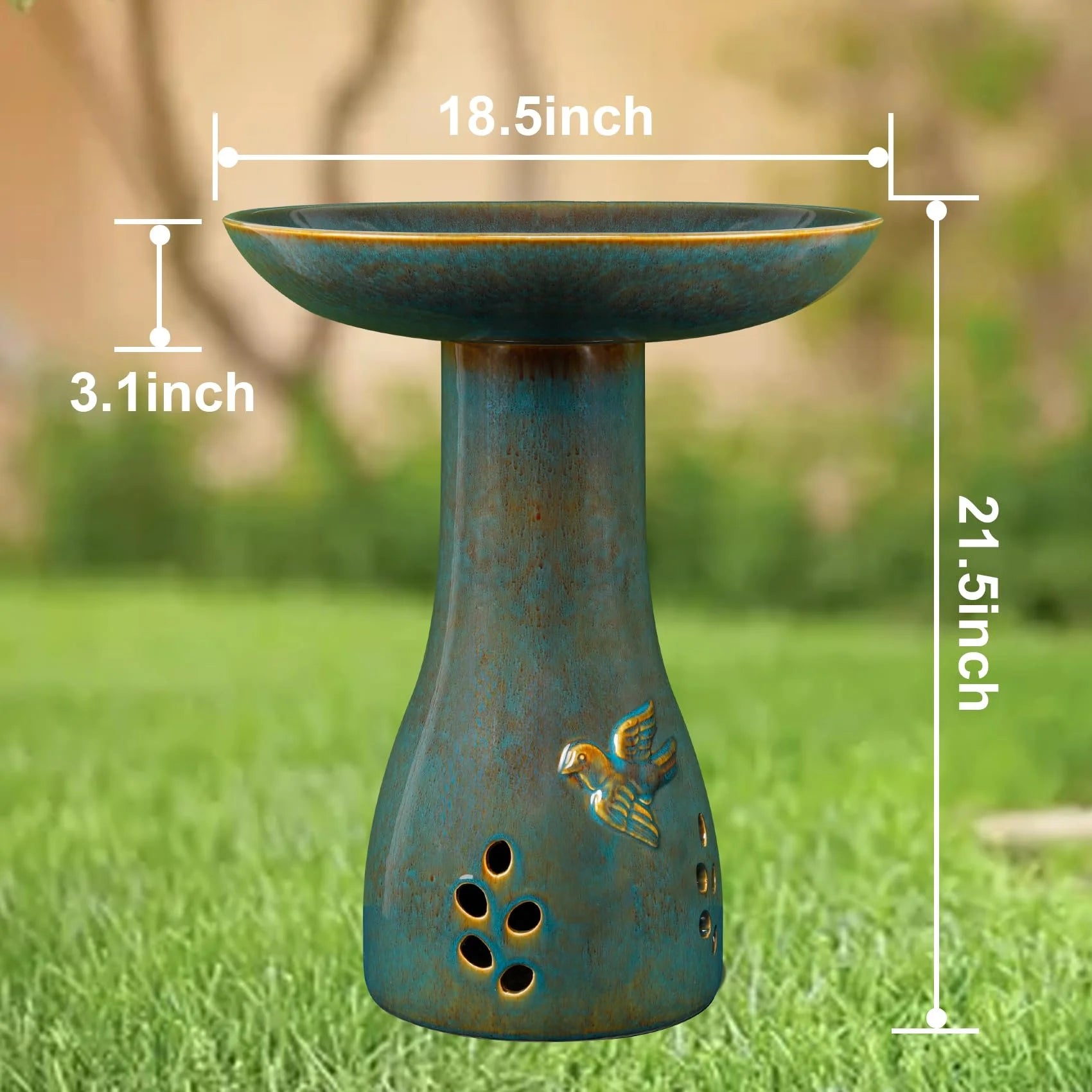 EFISPSS Ceramic Outdoor Bird Bath with Diamond and Blue Decor
