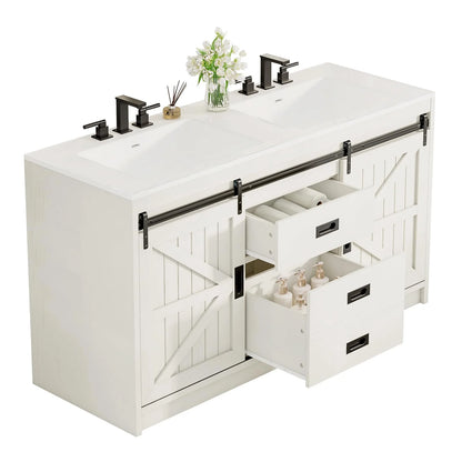 Merluxy 61" Farmhouse Double Bathroom Vanity with Sink Combo, Dual Basin Bathroom Storage Cabinet, Large Double Bath Vanity Sink Set, Rustic White