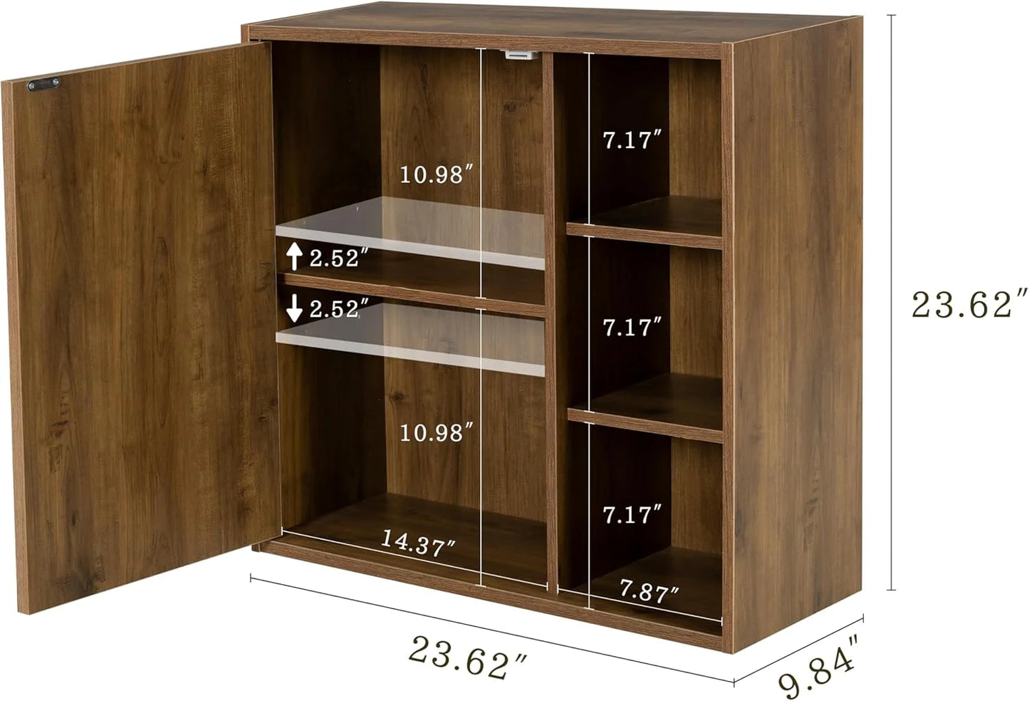 ANHDAH Rustic Wall Cabinet - Wooden Bathroom Storage with Shelf, Over-Toilet Mounted Cupboard for Kitchen, Laundry, Garage (Brown)