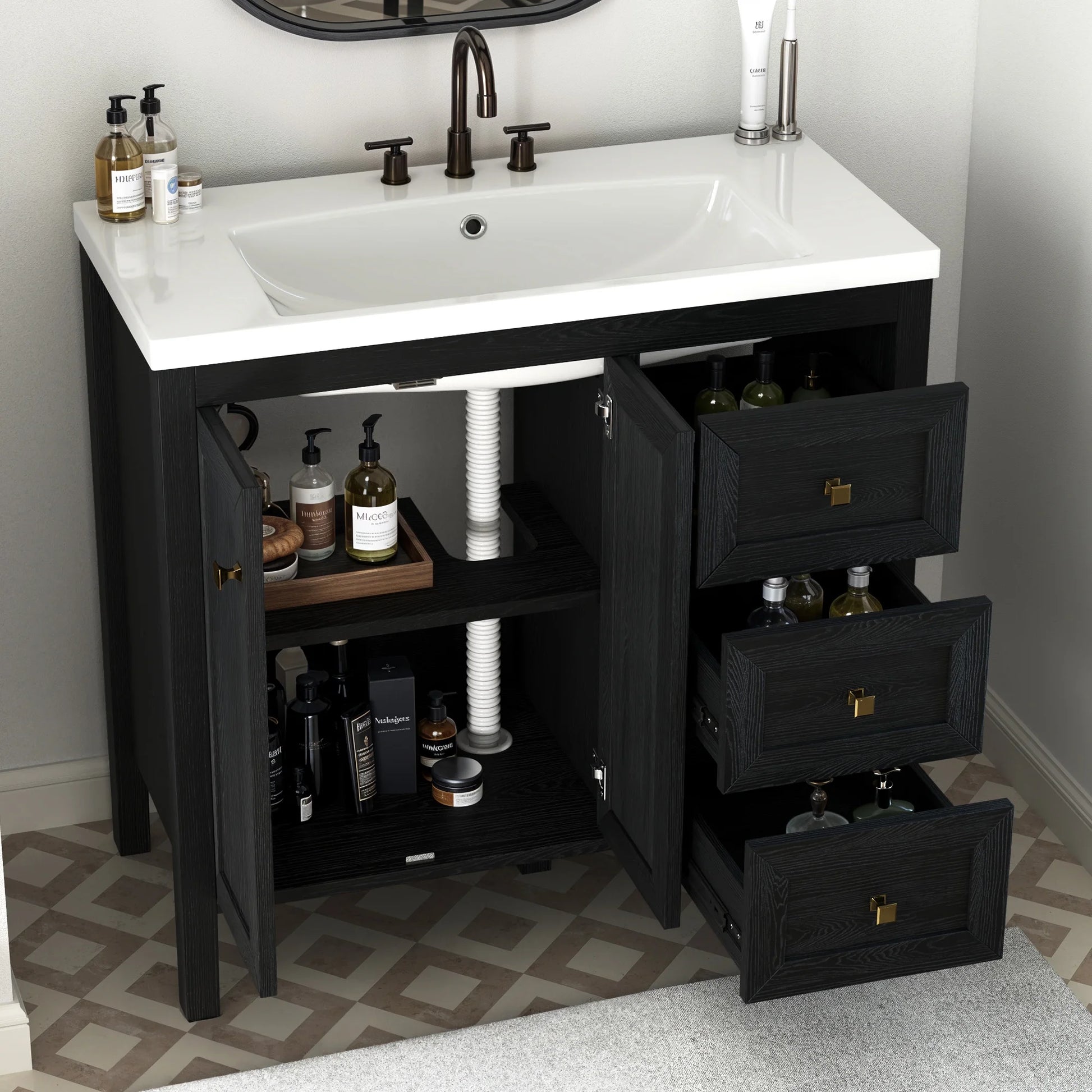 Dextrus 36'' Modern Bathroom Vanity with Sink Combo, Freestanding Bathroom Storage Cabinet with Drawers & Doors, Black