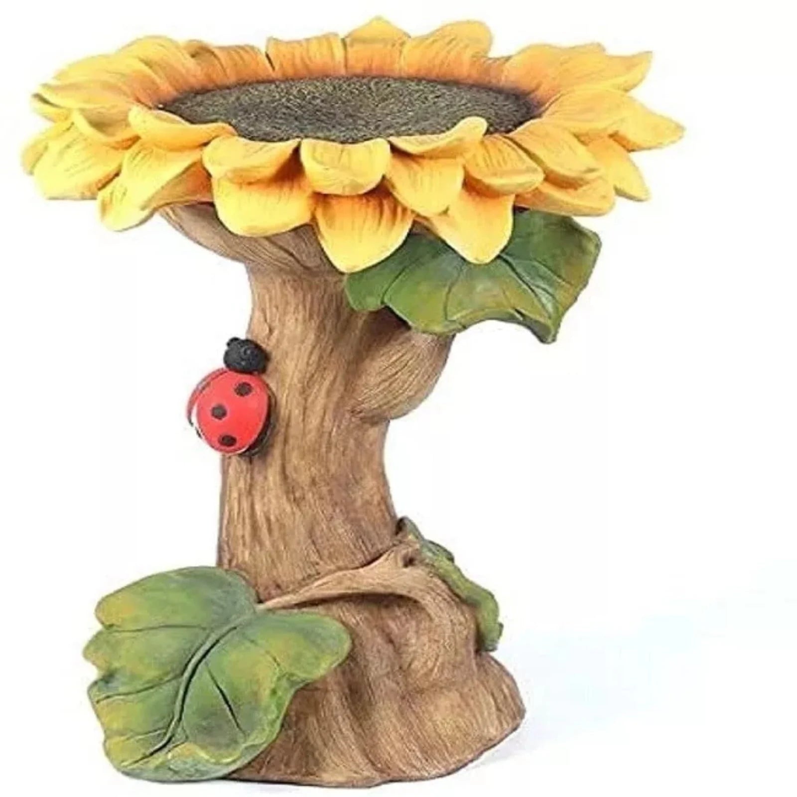 SuoKom Beautiful Sunflower Bird Bath Brown Pedestal Handmade For Outdoor