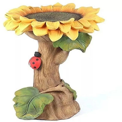 SuoKom Beautiful Sunflower Bird Bath Brown Pedestal Handmade For Outdoor