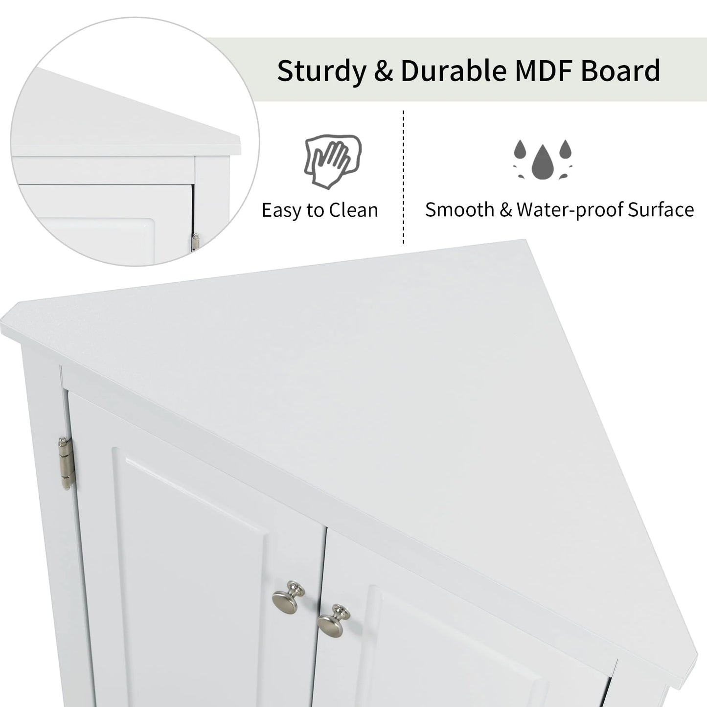 Bathroom Storage Floor Cabinet, Corner Shower Towel Storage Organizer Cabinet Wooden Triangle Bathroom Storage Cabinet, Heavy Duty Freestanding Triangle Cabinet with 2 Adjustable Shelves, White