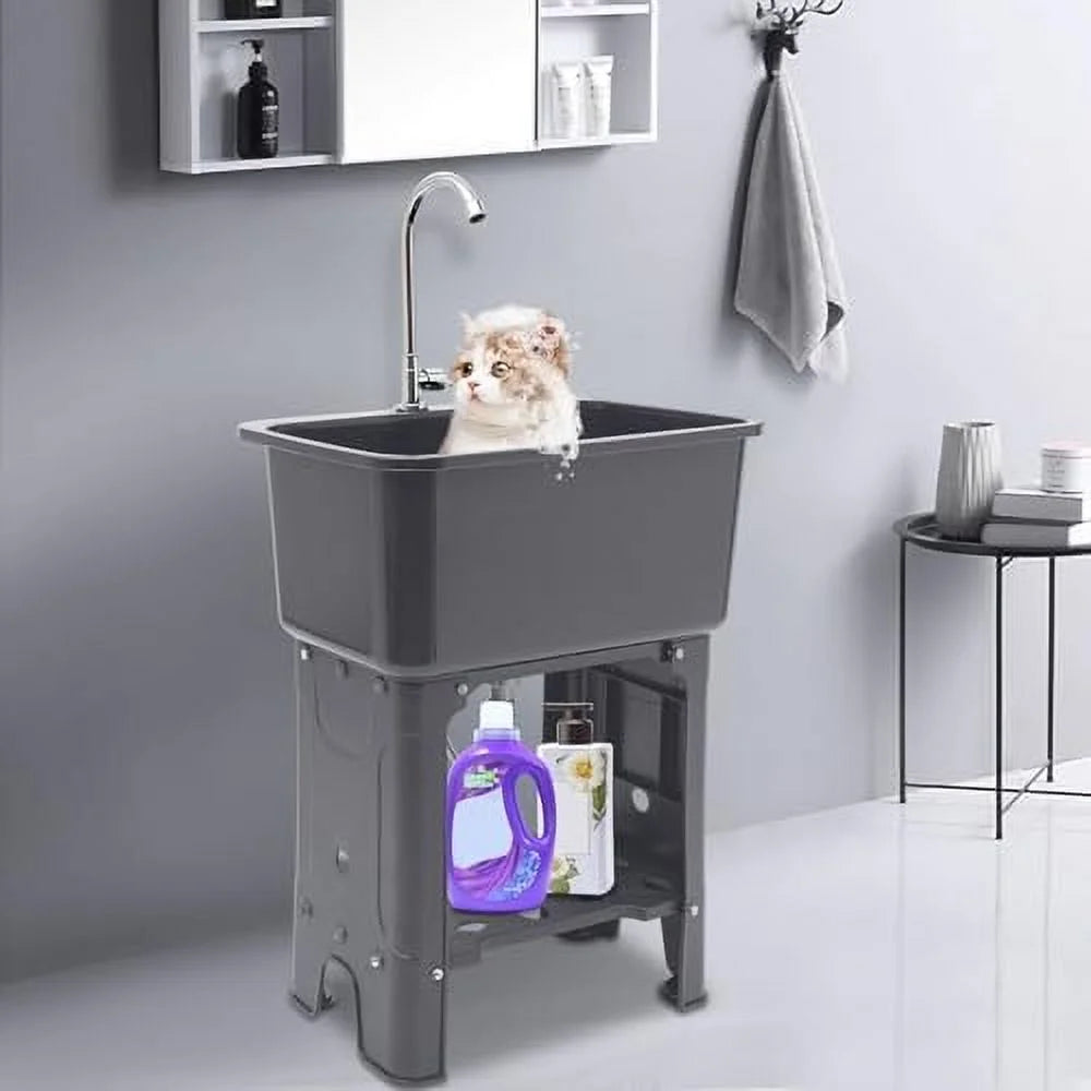 Utility Sink Sink With 360° Rotating Faucet Freestanding Utility Sink with Storage Shelf Laundry Sink For Laundry Room Basement Garage Bathroom Kitchen