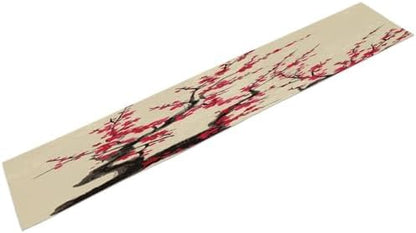 Japanese Floral Cherry Blossom Linen Table Runner , Table Cloth Washable , Tablecloth for Kitchen Coffee Table Family Dinners Holiday Parties Home Decor (13.4x72.4 Inch)