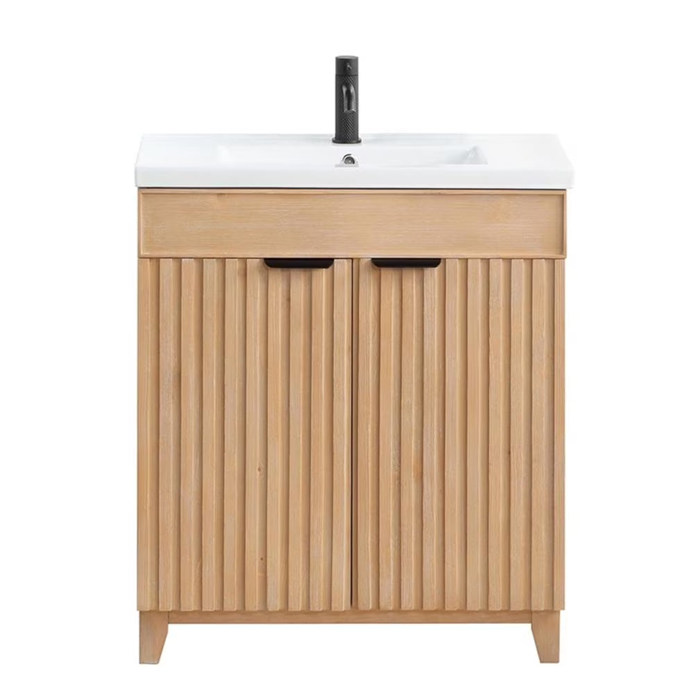 Palos 30" Single Bath Vanity in Fir Wood Brown with Drop-In White Ceramic Basin