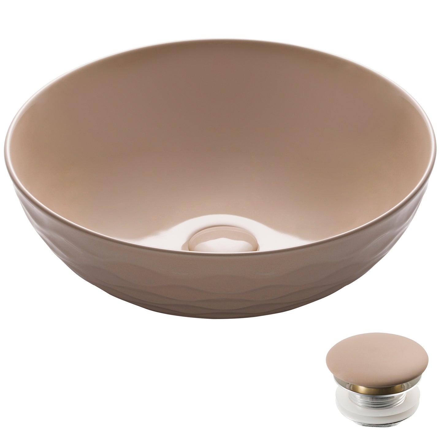 KRAUS Viva Round Gray Porcelain Ceramic Vessel Bathroom Sink with Pop-Up Drain, 16 1/2 in. D x 5 1/2 in. H