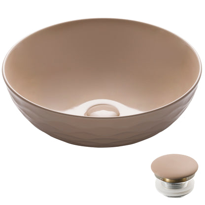 KRAUS Viva Round Gray Porcelain Ceramic Vessel Bathroom Sink with Pop-Up Drain, 16 1/2 in. D x 5 1/2 in. H