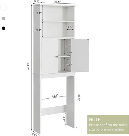 Sobaniilo Over The Toilet Storage Cabinet for Bathroom, Storage Organizer Over Toilet, Space Saver W/Adjustable Shelf & Open Storage Shelf, 75in, White