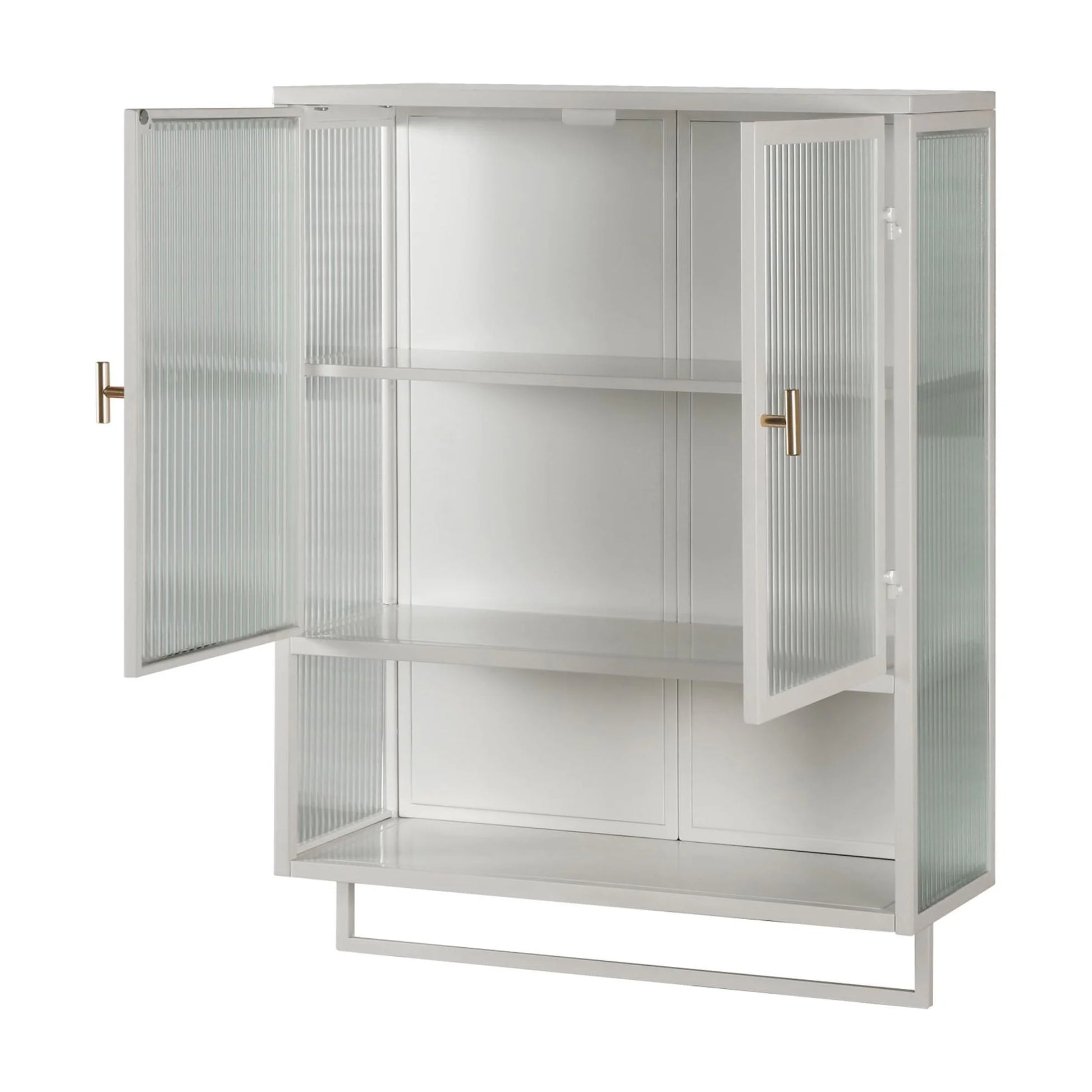 Bathroom Wall Cabinet, Over The Toilet Storage Cabinet with Open Shelf & Towel Rack, Bathroom Cabinet Wall Mount in Metal, Medicine Cabinets for Bathroom, Living Room, Laundry Room, White