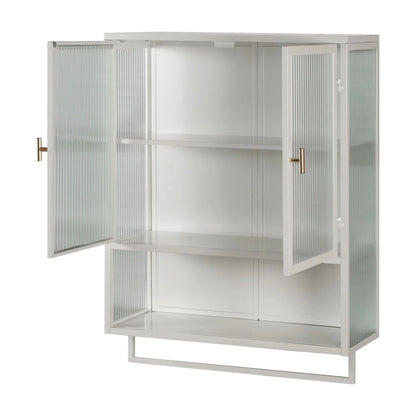 Bathroom Wall Cabinet, Over The Toilet Storage Cabinet with Open Shelf & Towel Rack, Bathroom Cabinet Wall Mount in Metal, Medicine Cabinets for Bathroom, Living Room, Laundry Room, White