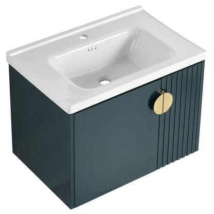 Bathroom Vanity with Dual-door Design, 24 Inch Bathroom Vanity Sink with Soft Close Door and Metal Handles, Bathroom Vanity with Sink for Small Bathroom Apartment, Black