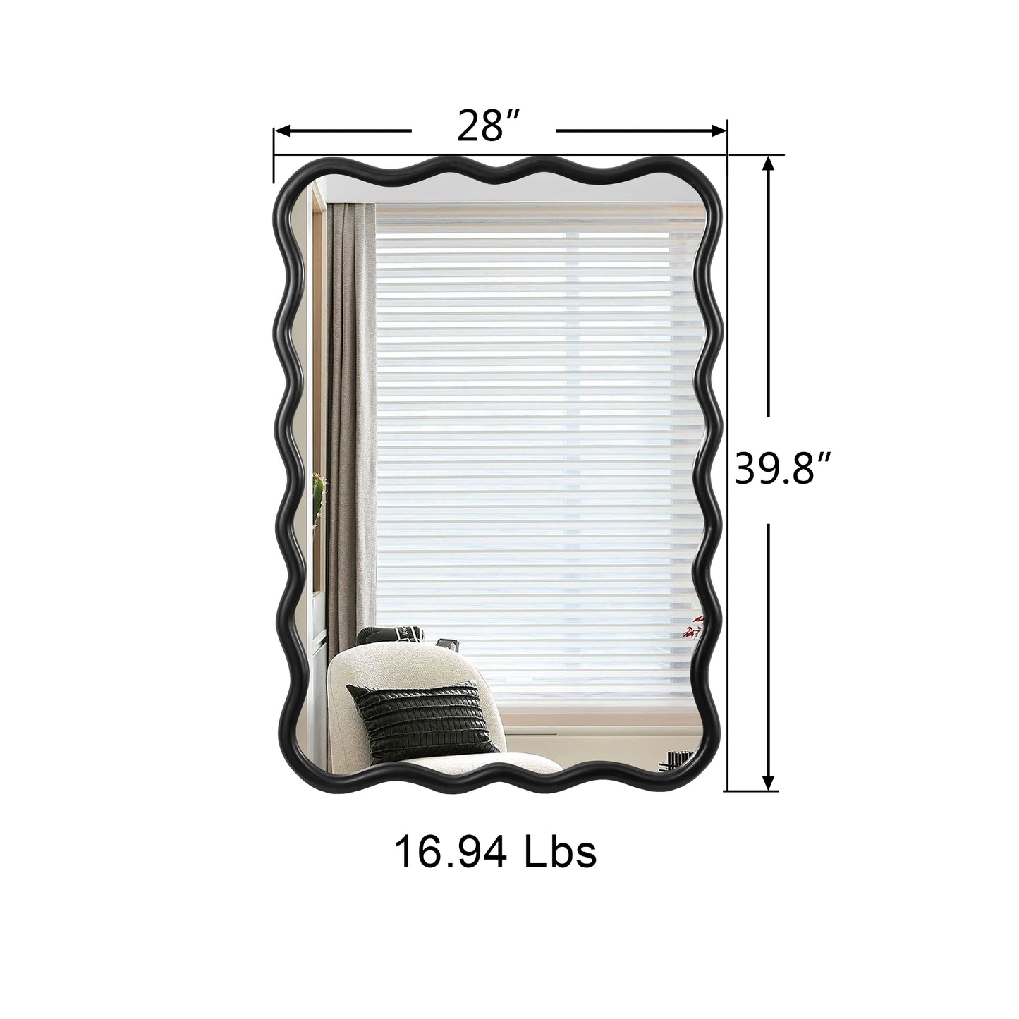 Large 40"x28" Solid Wood Rectangle Mirror in Antique Black - Modern Wall Decor for Home, Living Room, Bedroom, and Bathroom
