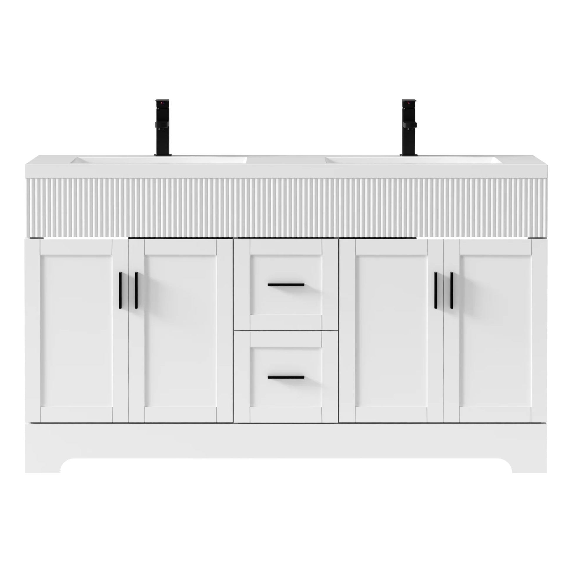 Eclife 60" Double Sink Bathroom Vanity with Resin Sink Top and Zinc Alloy Faucet