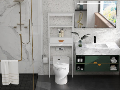 Over The Toilet Storage Cabinet with Drawer and 2 Shelves,Bathroom Space Saver Storage Rack,Toilet Shelf Organizer,White