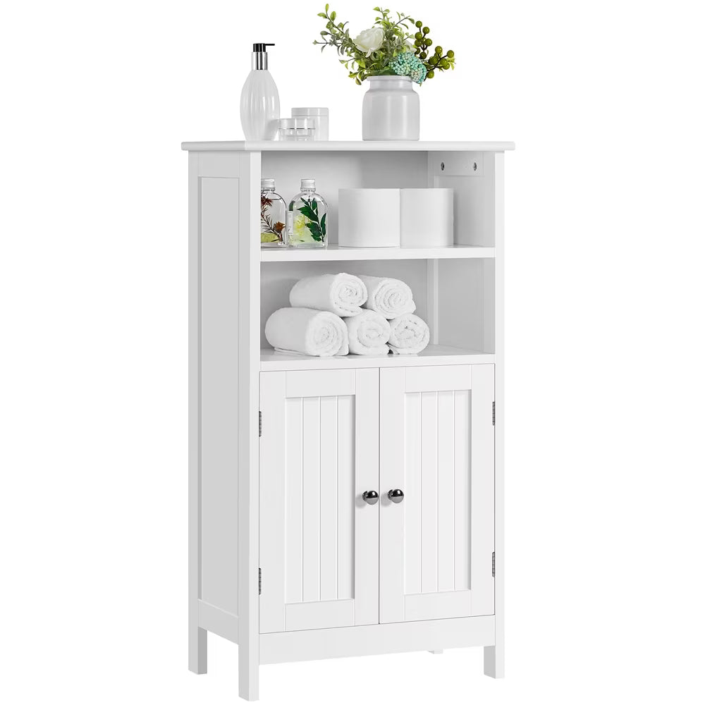 Yaheetech 5-Tier Bathroom Floor Cabinet with Double Door and Adjustable Shelf, White