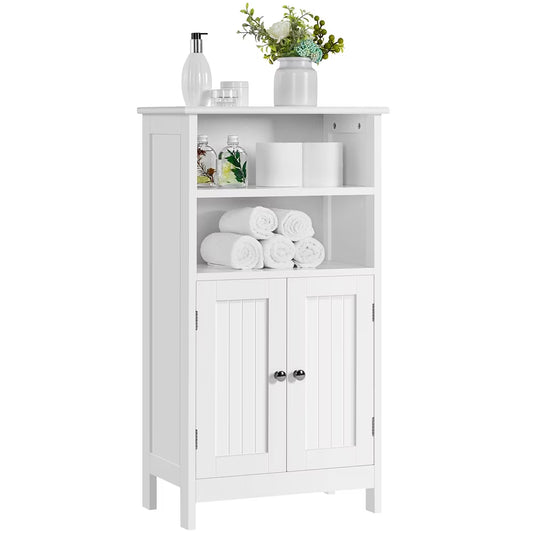 Yaheetech 5-Tier Bathroom Floor Cabinet with Double Door and Adjustable Shelf, White