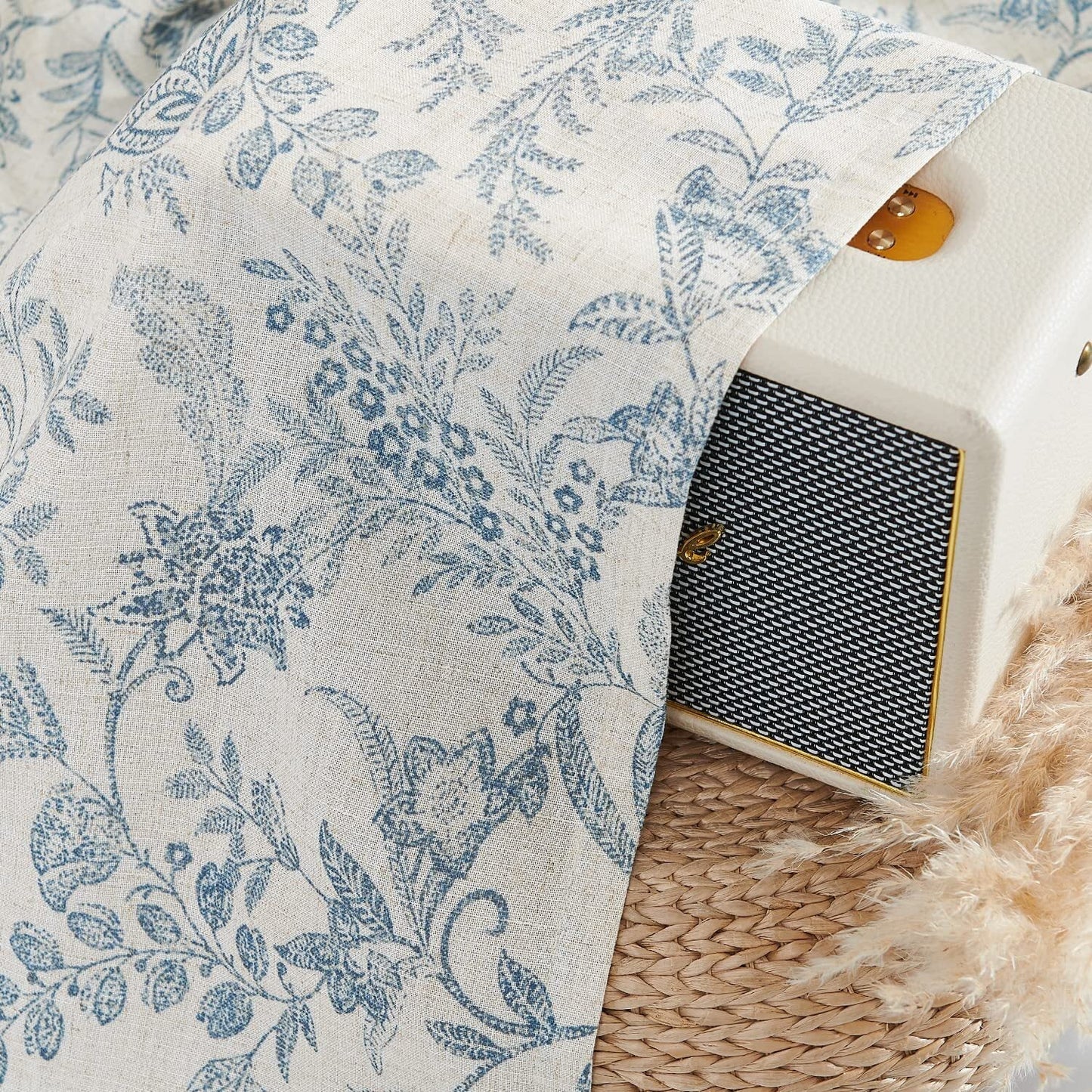 Curtainking Tie Up Valance Curtain 18 inch Blue on Beige Farmhouse Floral Printed Valance for Kitchen Bathroom Light Filtering Small Curtain Rod Pocket 1 Panel