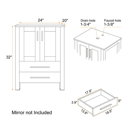 Eclife 24" Freestanding Single Bathroom Vanity with Vessel Sink, Manufactured Wood Top