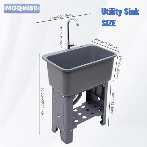 Utility Sink Sink With 360° Rotating Faucet Freestanding Utility Sink with Storage Shelf Laundry Sink For Laundry Room Basement Garage Bathroom Kitchen