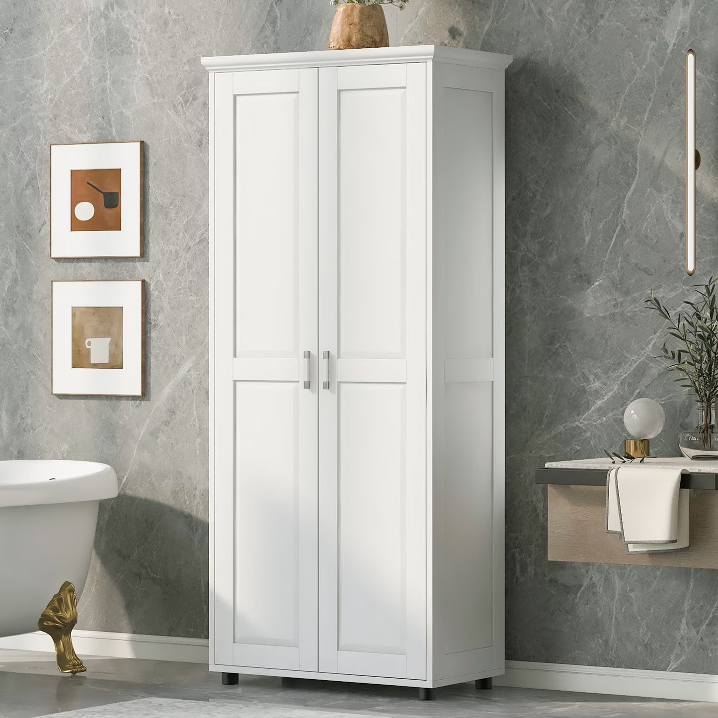 Bellemave White Tall Storage Cabinet with Adjustable Shelf Bathroom Cabinet with 1 Drawer and Storage Rack Large Freestanding Wood Cabinet Storage Organizer Floor Cabinet, White