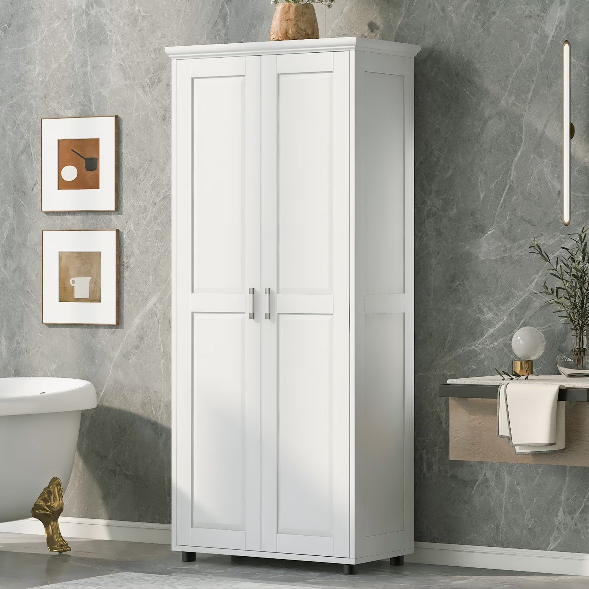 Bellemave White Tall Storage Cabinet with Adjustable Shelf Bathroom Cabinet with 1 Drawer and Storage Rack Large Freestanding Wood Cabinet Storage Organizer Floor Cabinet, White