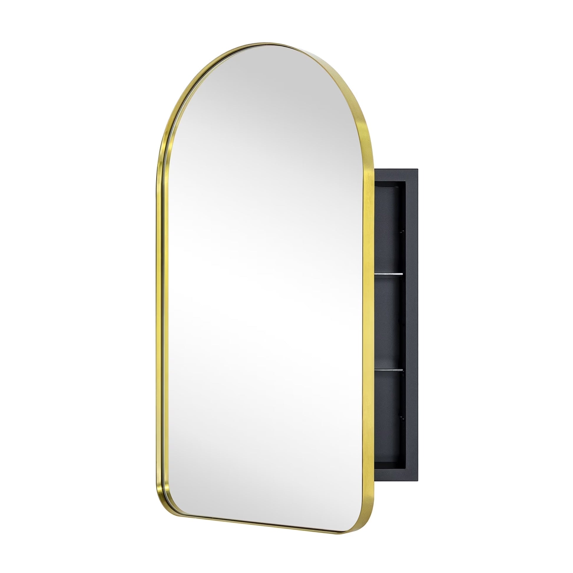 TEHOME Black Arched Recessed Bathroom Medicine Cabinet with Mirror Arch Vanity Mirros 16x28.3"