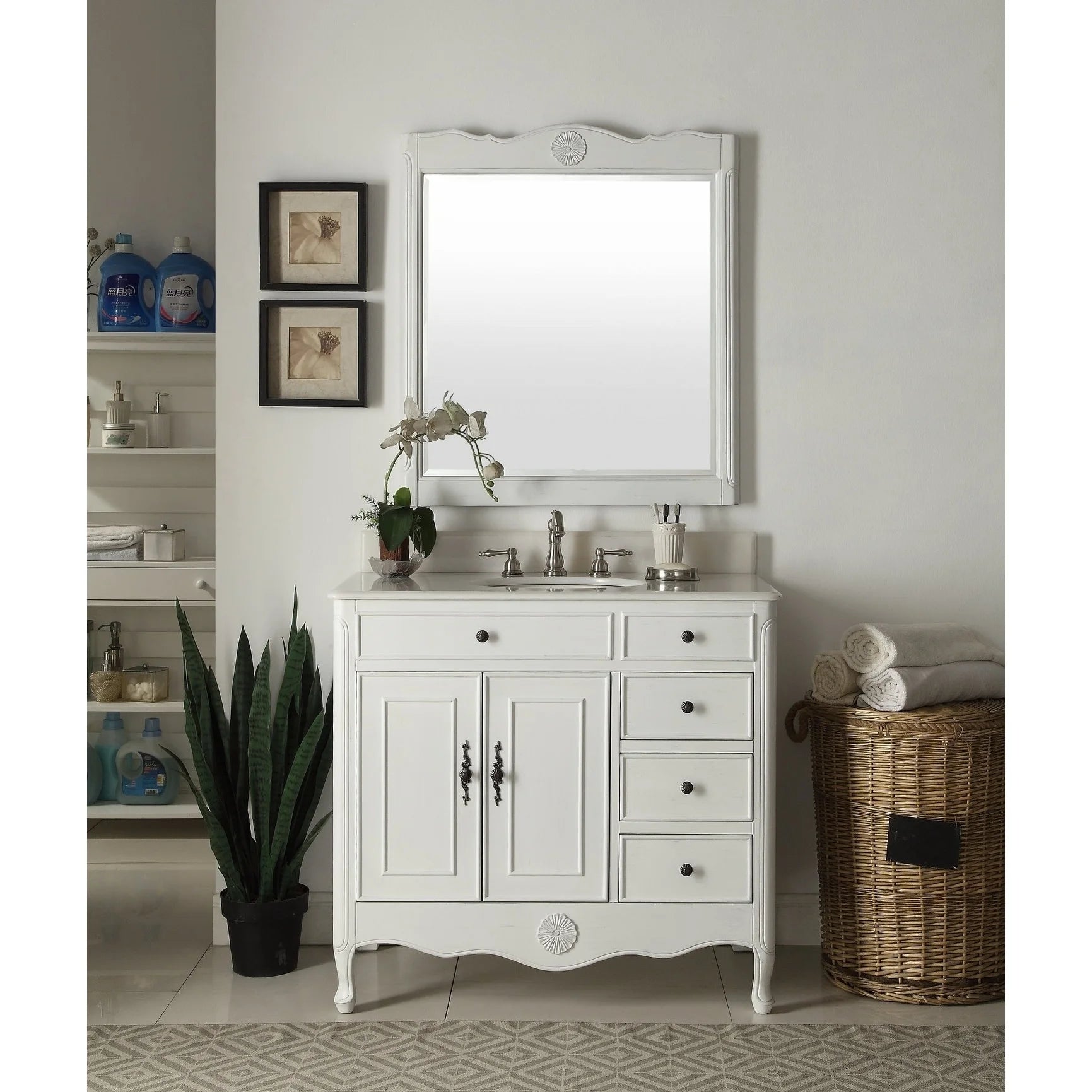 Chans Furniture 38" Daleville Bathroom Sink Vanity with MIR/BS - Antiqued White
