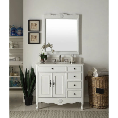 Chans Furniture 38" Daleville Bathroom Sink Vanity with MIR/BS - Antiqued White