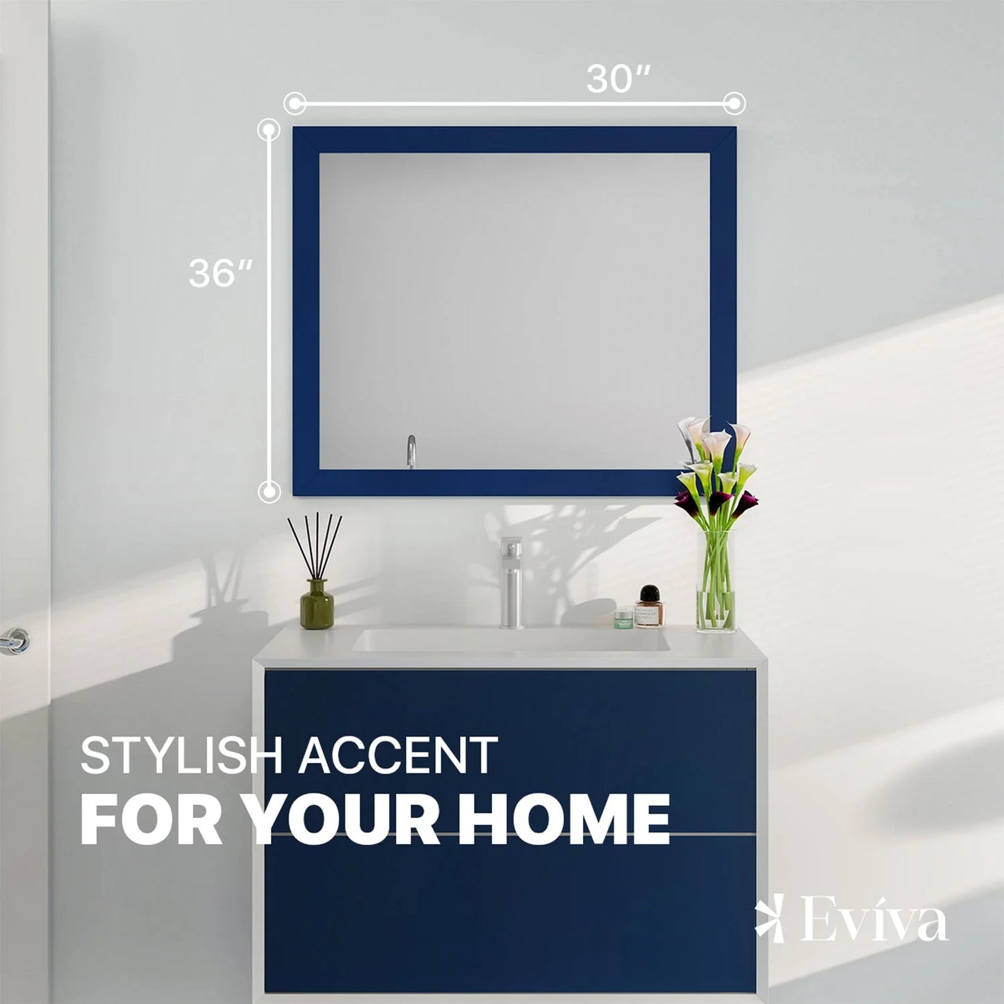 EVIVA Acclaim 36X30 Transitional Blue Bathroom Mirror