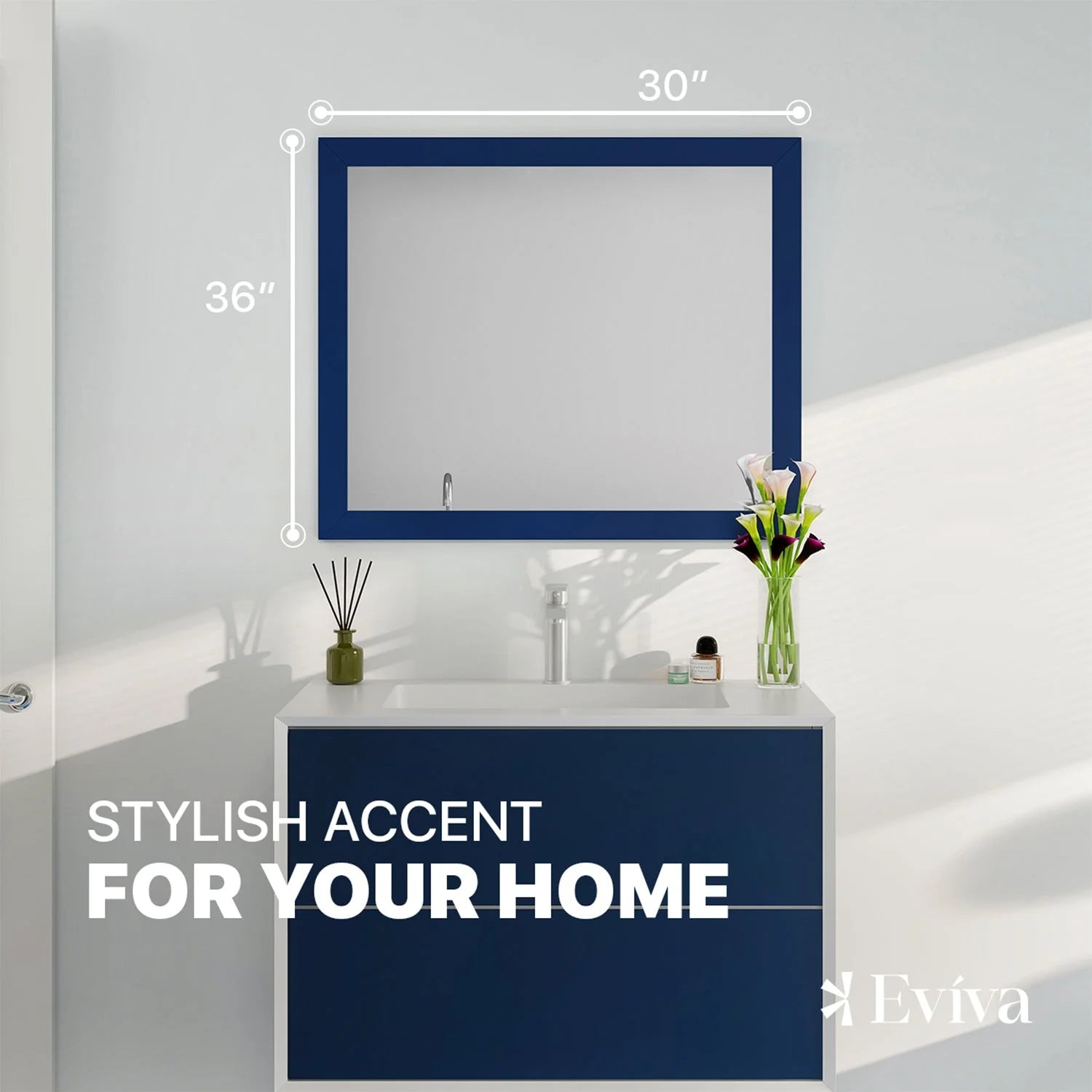 EVIVA Acclaim 36X30 Transitional Blue Bathroom Mirror