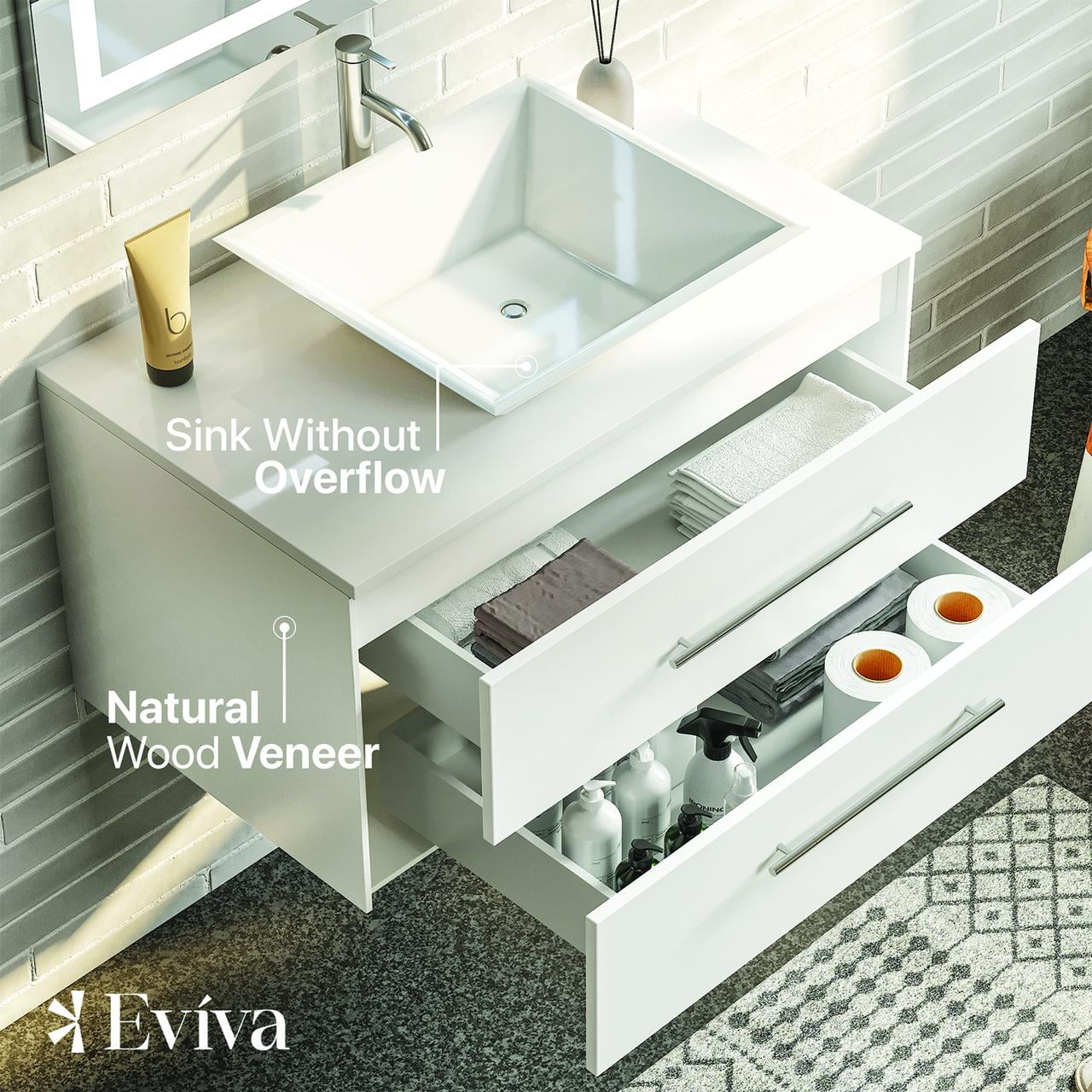 Totti Wave 30" Espresso Modern Bathroom Vanity w/ Super White Man-Made Stone Top & Sink