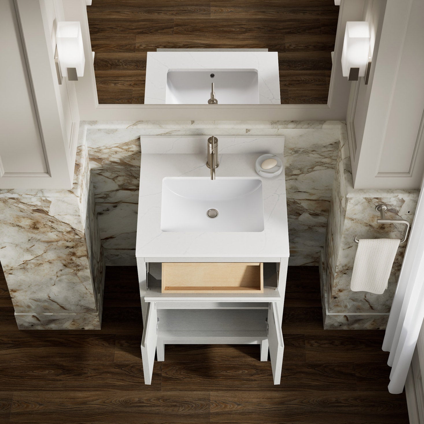 Kohler Solive Bathroom Vanity with Sink and Quartz Top in White