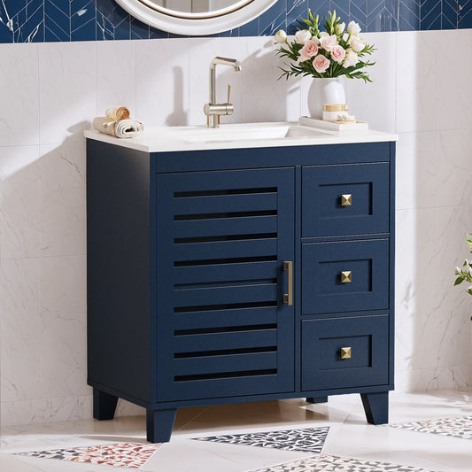 ANCTOR 30'' Bathroom Vanity with Sink, Modern Bathroom Sink Cabinet with 3 Drawers & Adjustable Shelf