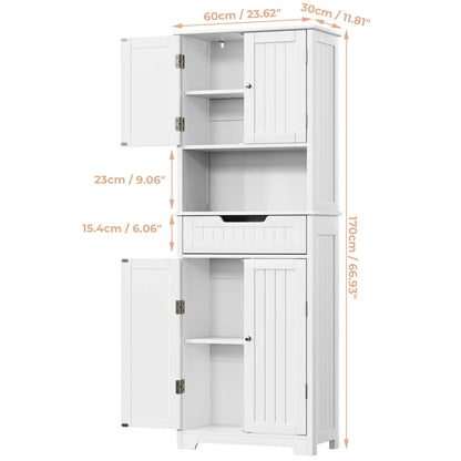 VVFLU Bathroom Storage Cabinet Tall, 67" Linen Cabinet Freestanding, Drawer Doors & Shelves, White
